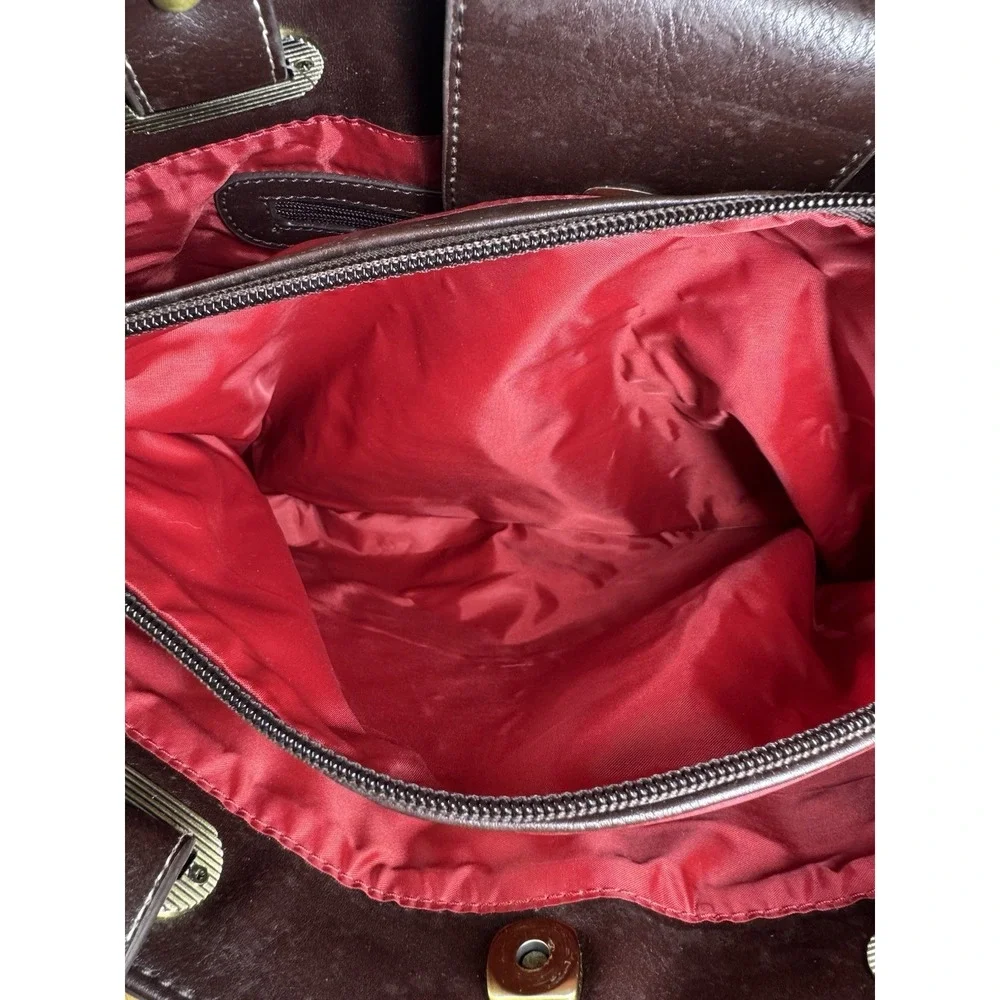 Tommy Hilfiger Medium Size Suede Red ‎ Handbag Purse w/ Espresso Leather Accent